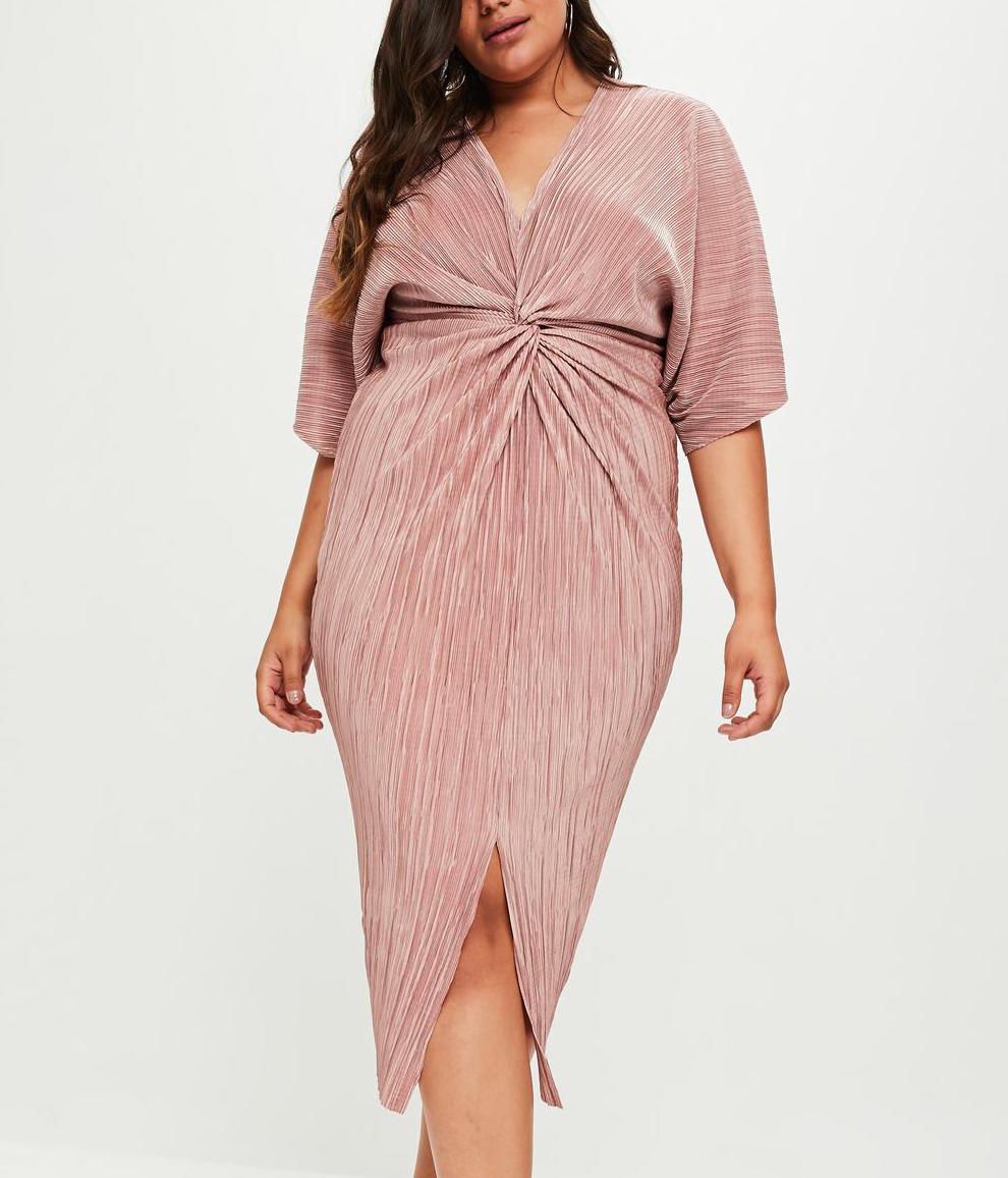 Mango Curve's Pink Metallic Crinkle Kimono Dress