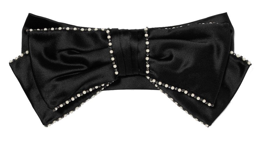 Gucci faux pearl, crystal and bow embellished silk-satin headband 