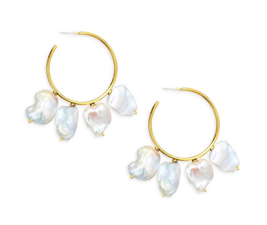 Keishi Cool White Pearl Hoop Earrings 