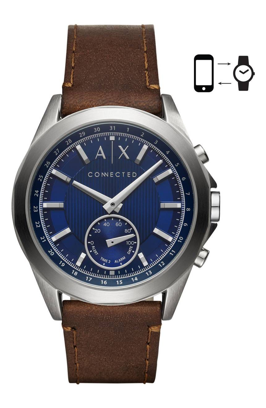 AX ARMANI EXCHANGE Connected Hybrid Leather Strap Smartwatch, 44mm