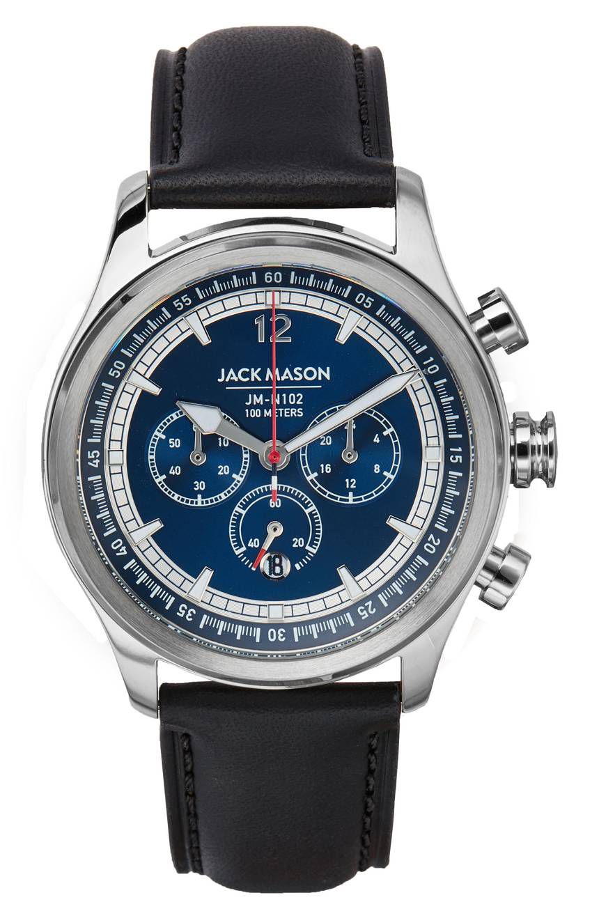 JACK MASON Nautical Chronograph Leather Strap Watch, 42mm