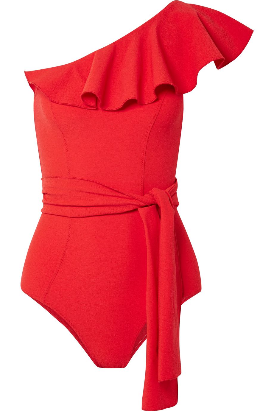 Arden ruffled one-shoulder stretch-crepe swimsuit