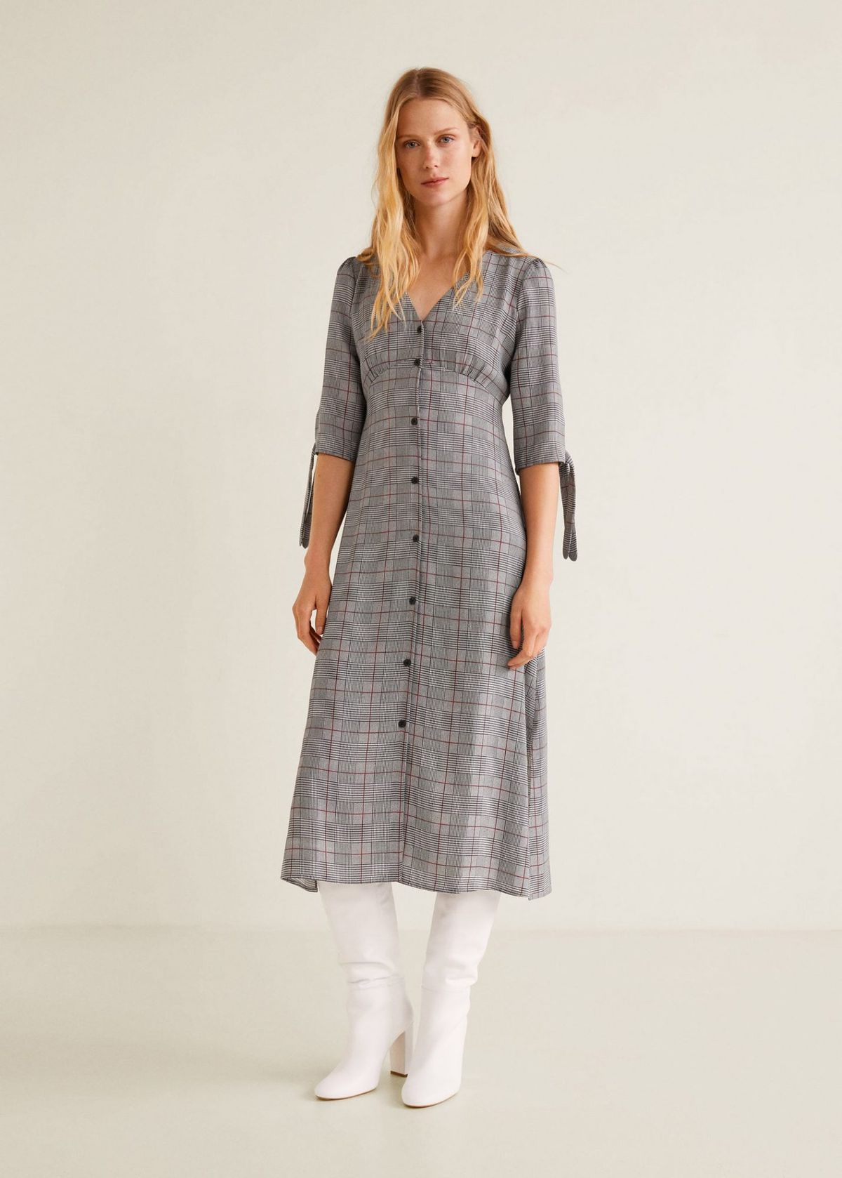 Check Pattern Midi Dress