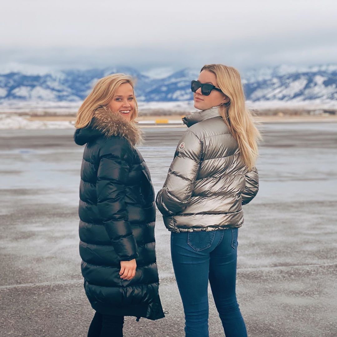 Reese Witherspoon and Ava in Moncler Coats