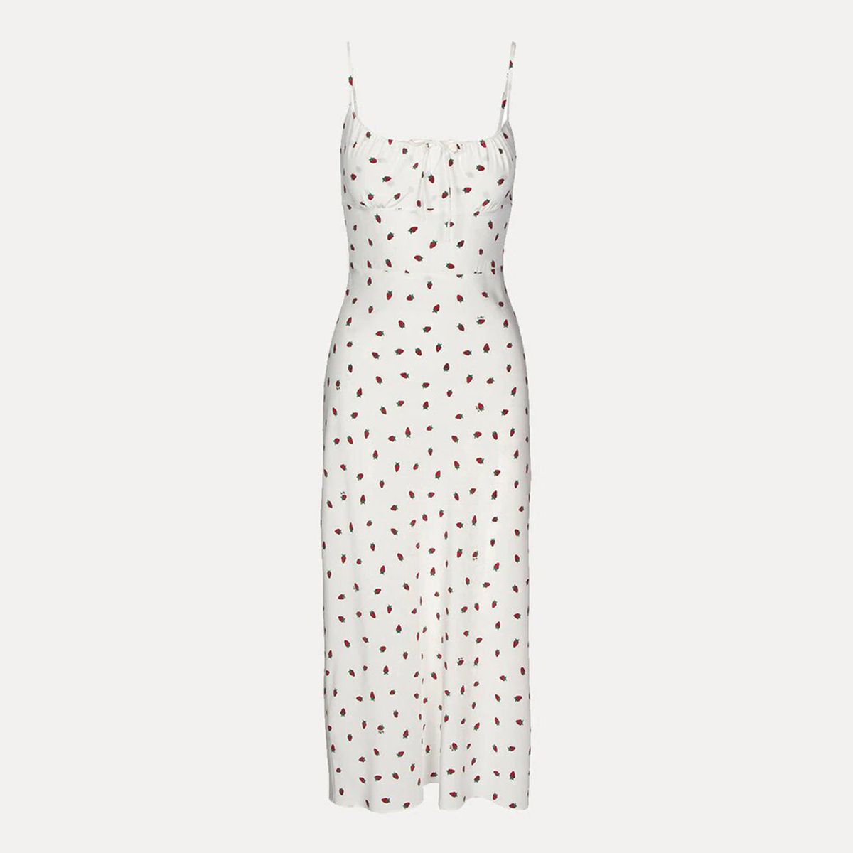 The Alba White Strawberry 'Milk-Maid'Style Midi Dress