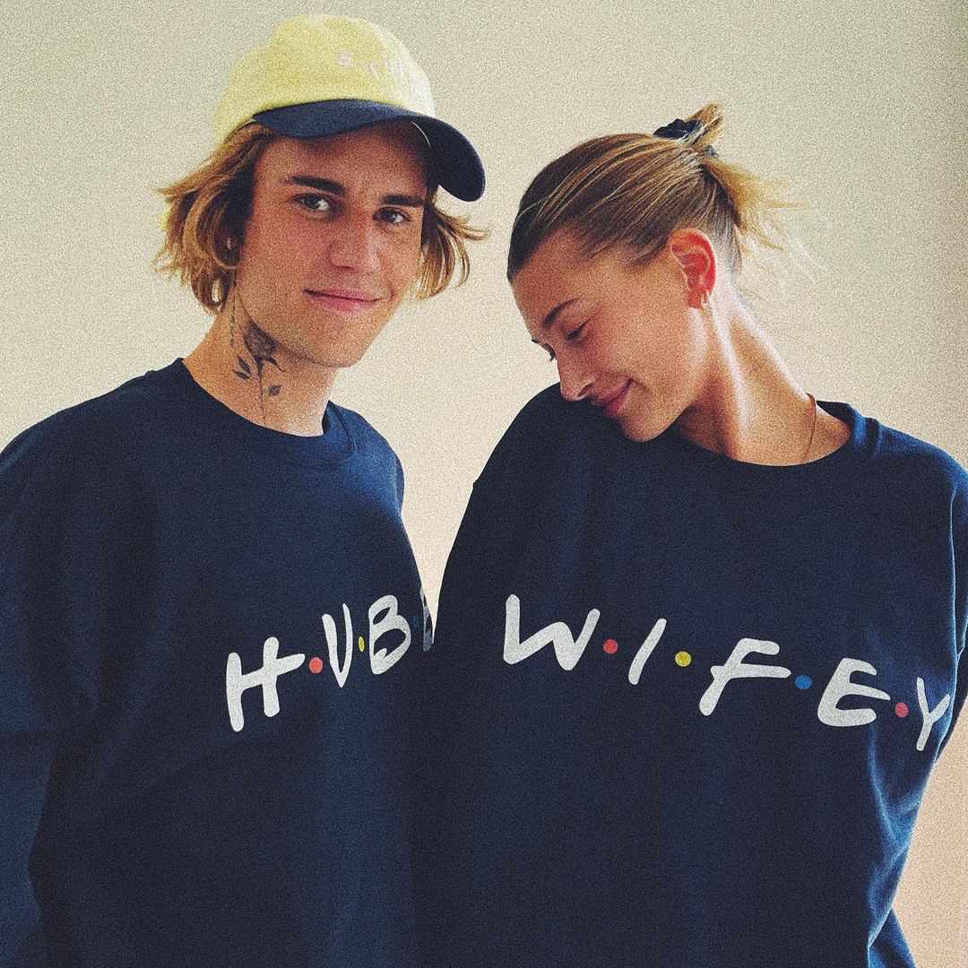 Justin and Hailey Bieber Twinned in 'Friends' Merch