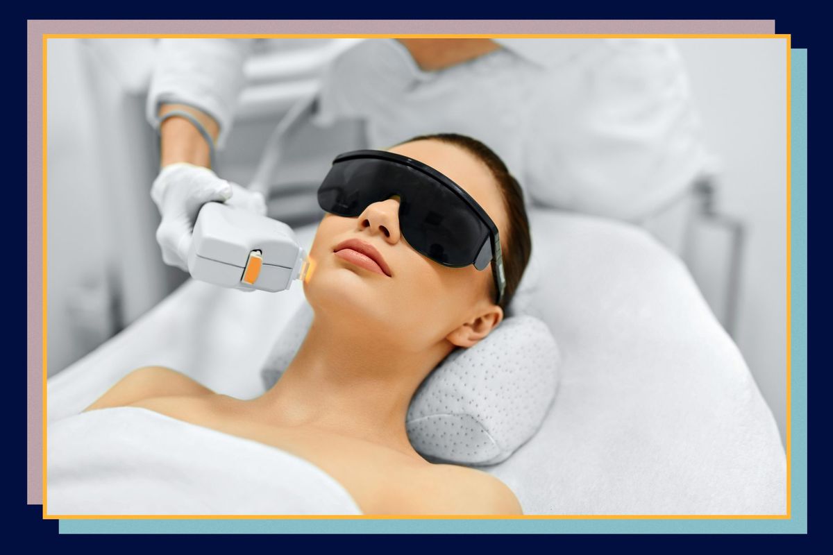 A woman receives a skin laser treatment at a spa.