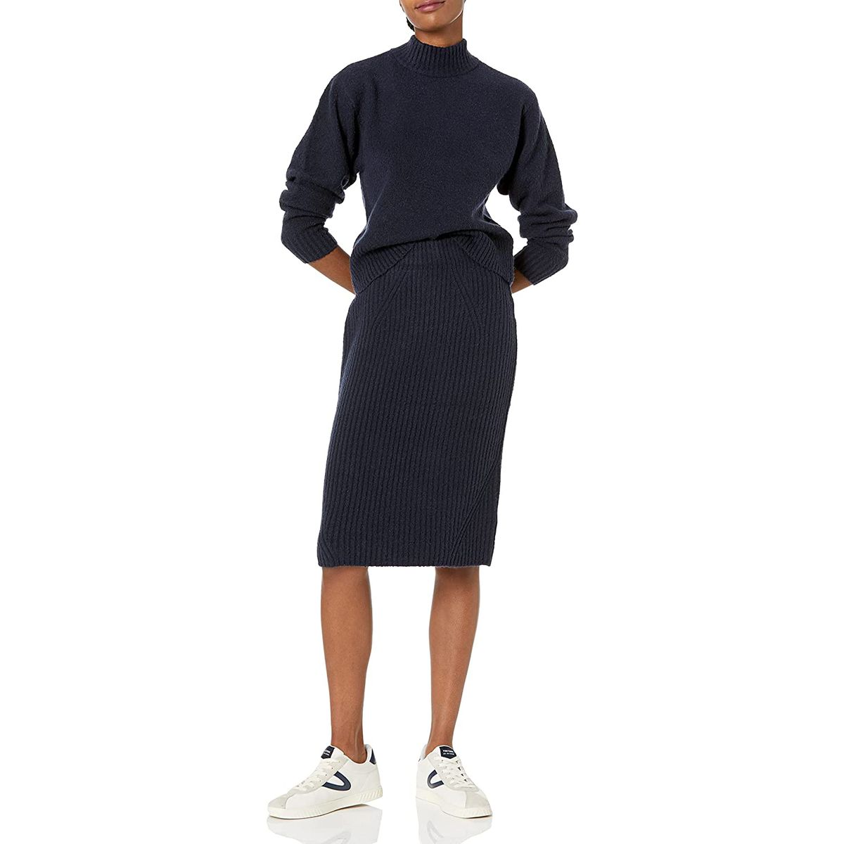 Daily Ritual Women's Relaxed-Fit Cozy Boucle Mockneck Sweater & Pencil Skirt