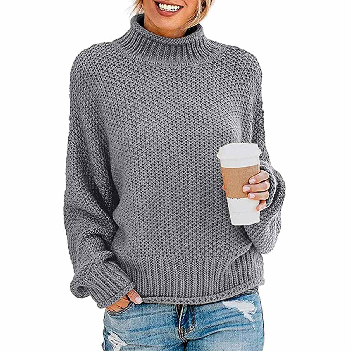 ZESICA Women's Turtleneck Batwing Sleeve Loose Oversized Chunky Knitted Pullover Sweater Jumper Tops