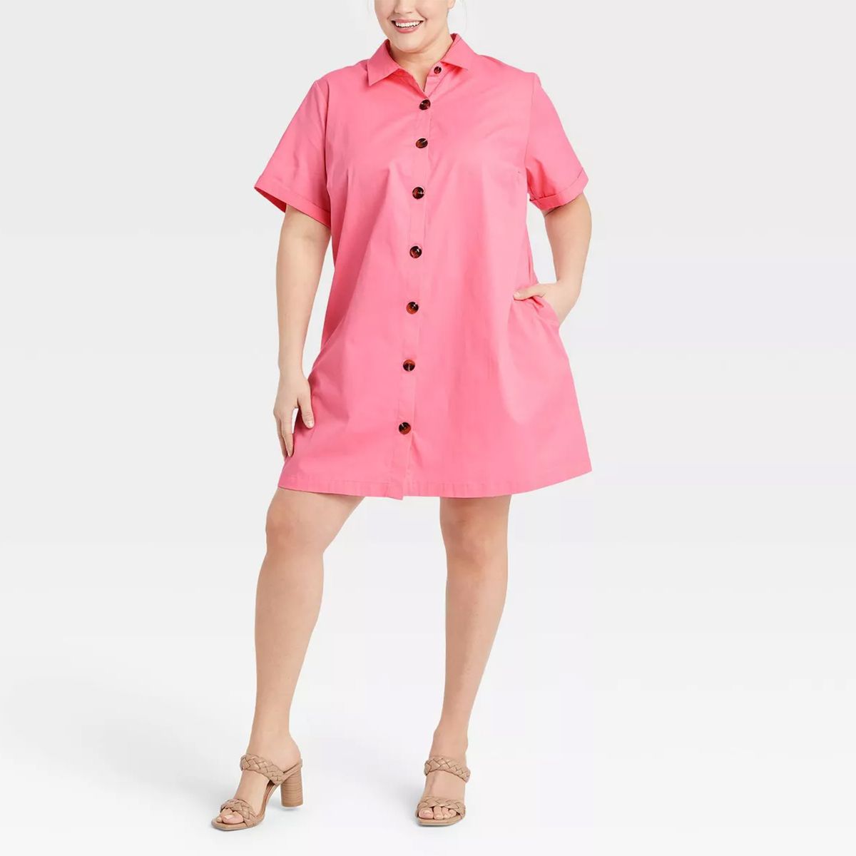 Women's Short Sleeve Button-Down Trapeze Dress - Who What Wear™