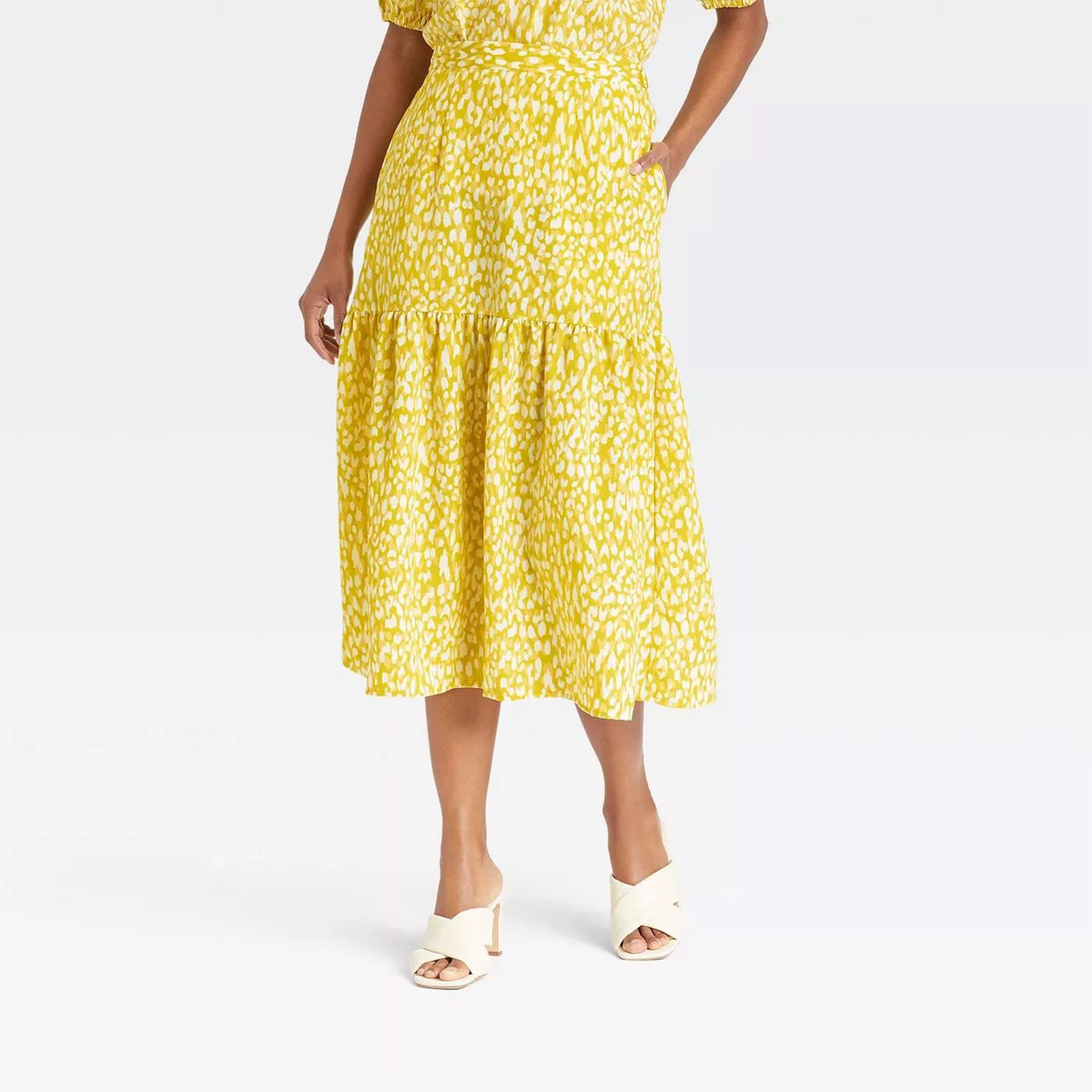 Women's Tiered Skirt - Who What Wear™ Yellow Leopard Print
