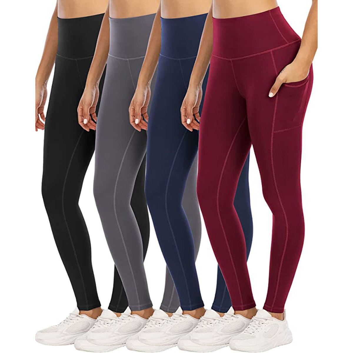 YOUNGCHARM 4 Pack Leggings with Pockets for Women,