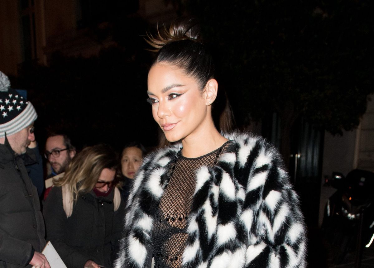 Vanessa Hudgens Faux Fur Coat Valentino Sheer Dress