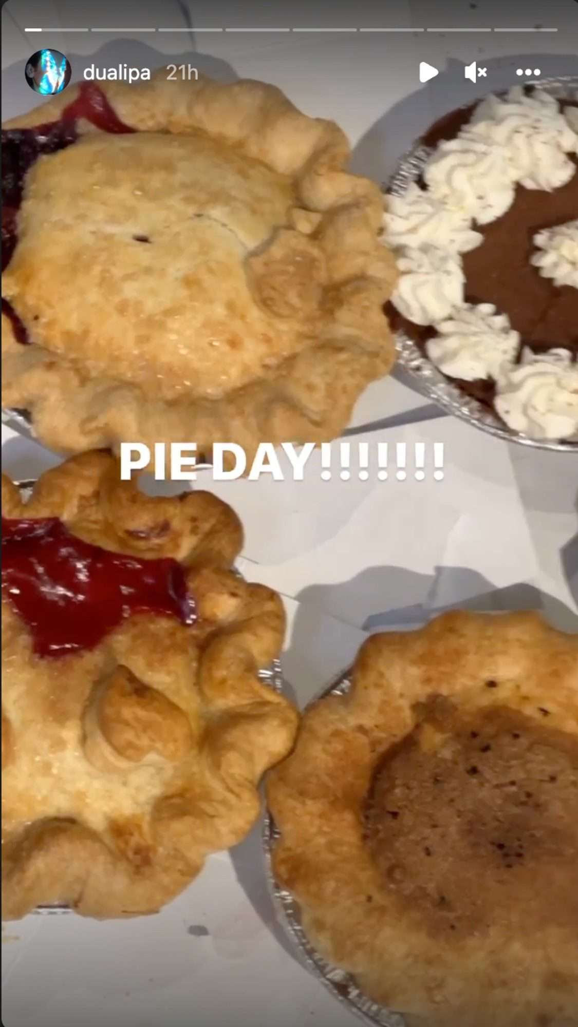 Dua Lipa Instagram Pi Day Video of Pies