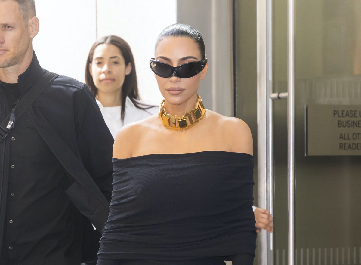 Kim Kardashian Black Dress Gold Choker New York City
