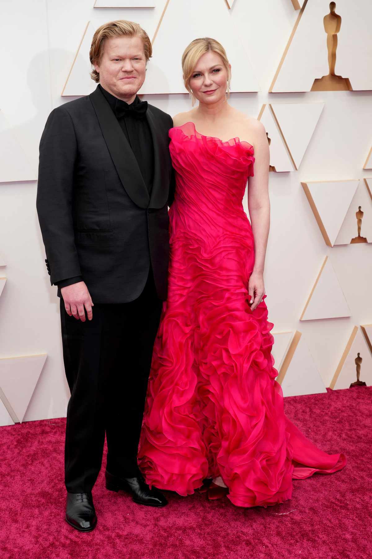 Kirsten Dunst Fuchsia Dress and Jesse Plemons 2022 Oscar Red Carpet