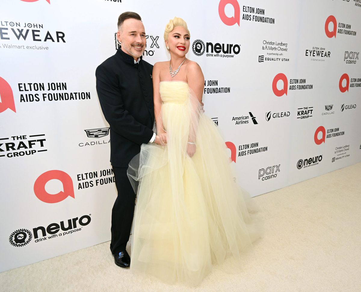 lady gaga and david furnish on Elton John AIDS Foundation's 30th Annual Academy Awards Viewing Party carpet