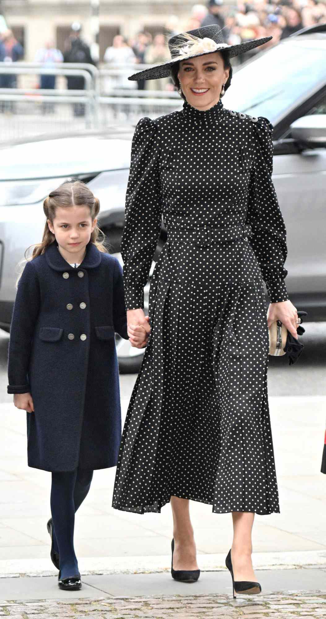 Kate Middleton Black White Polka-Dot Dress and Princess Charlotte Prince Philip Memorial
