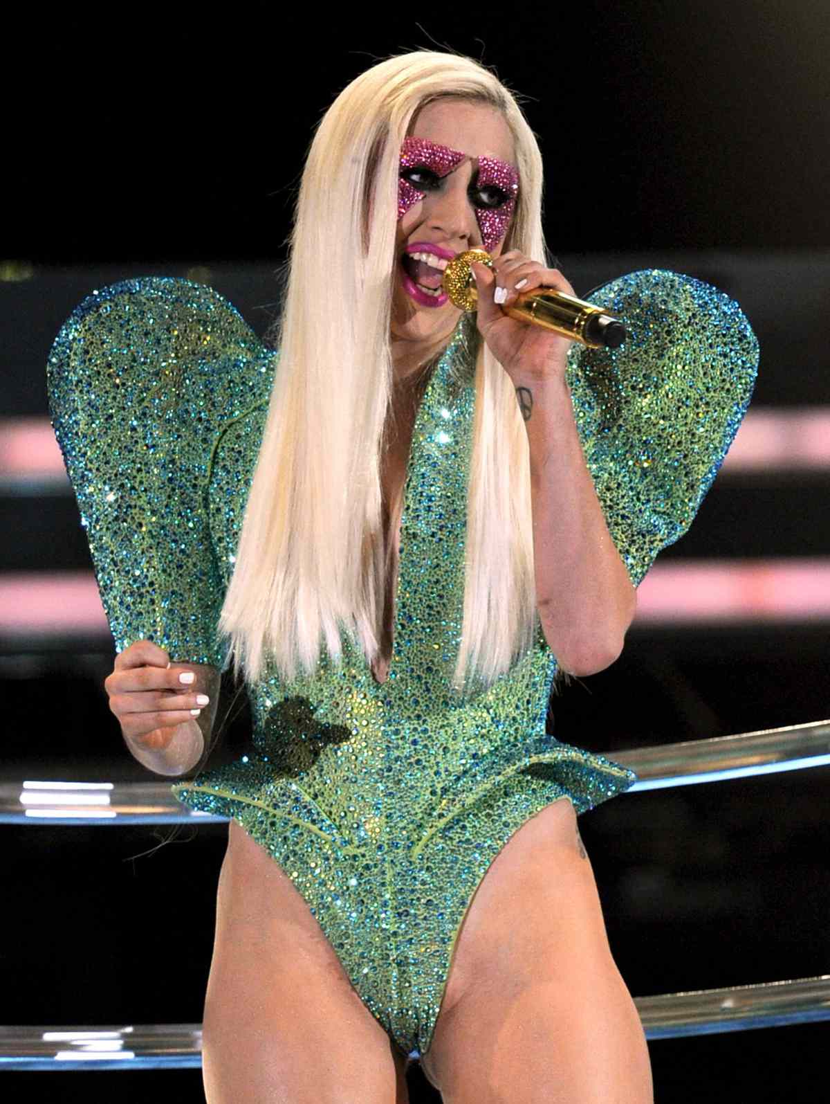 Lady Gaga 2010 Grammys Green Rhinestone Performance Outfit