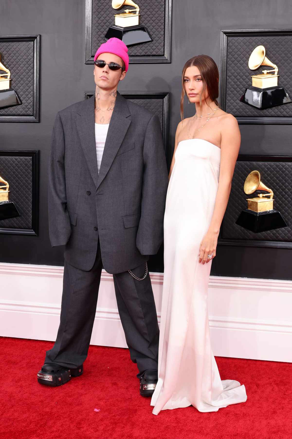 Hailey and Justin Bieber 2022 Grammys Red Carpet