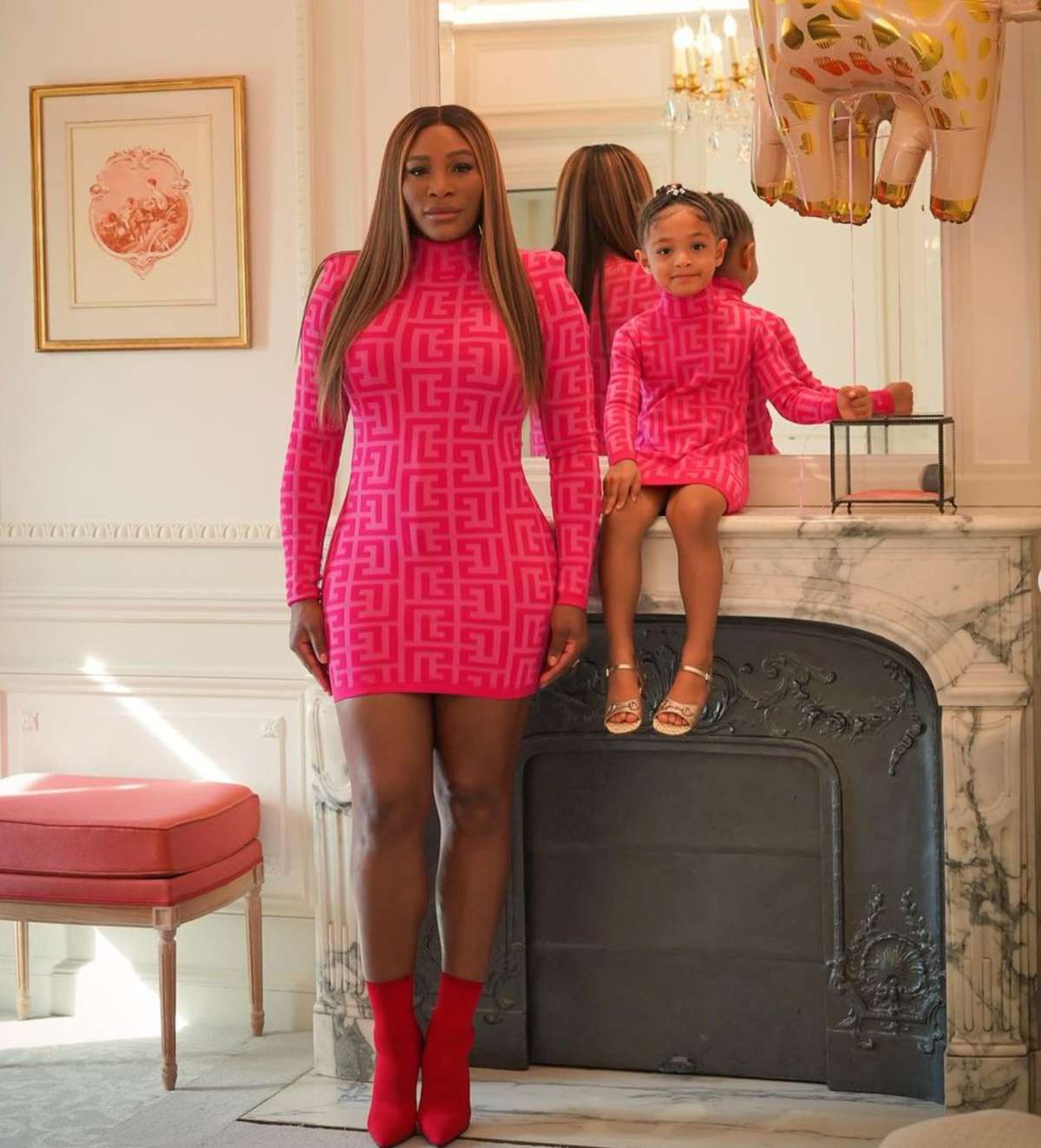 Serena Williams Olympia Ohanian Pink Balmain Dresses 2022 Paris Fashion Week