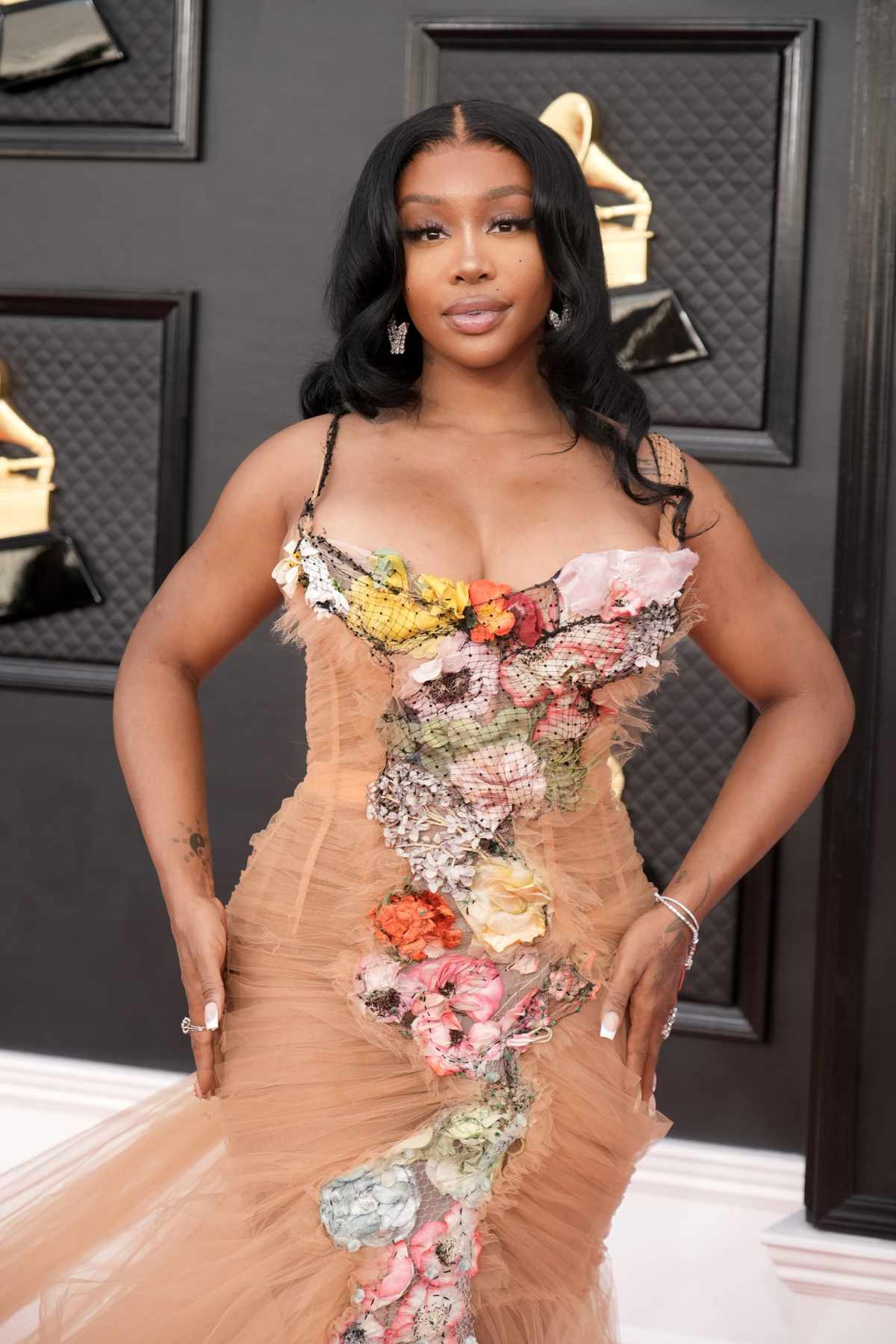 SZA Tulle Floral Gown 2022 Grammys Red Carpet