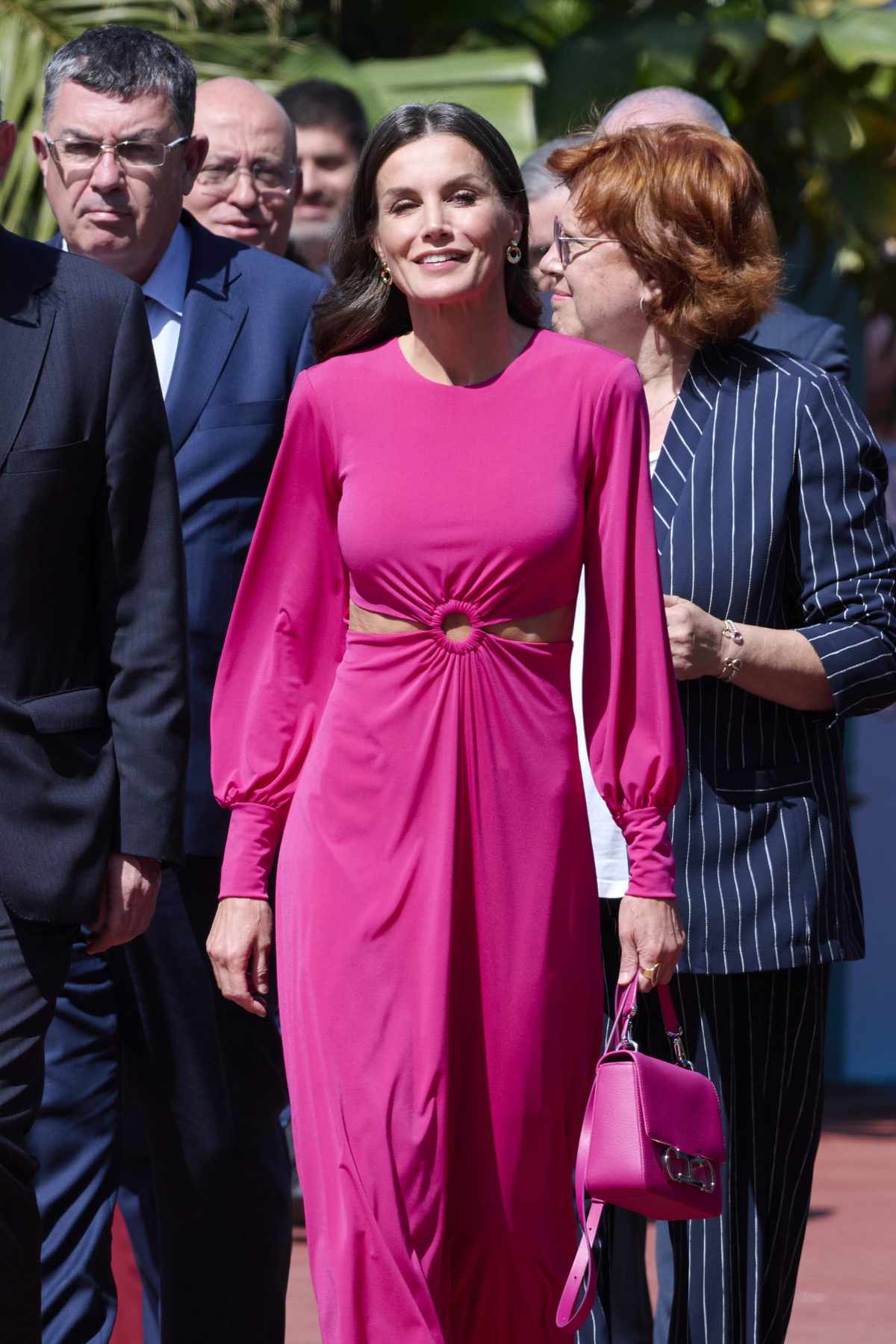 Queen Letizia Attends Attend Red Cross Fundraising Day Pink Dress