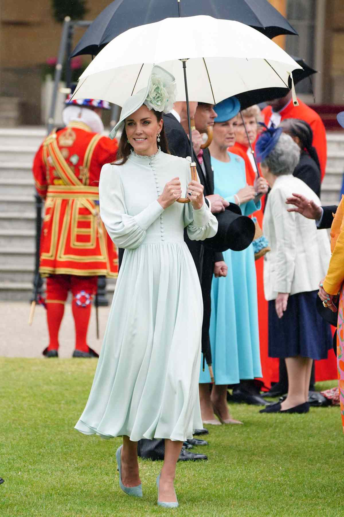 Kate Middleton Wore a Airy Mint Green Dress to a Rainy Garden Party