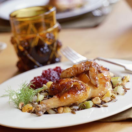 Glazed Cornish Hens with Wild Rice-and-Apricot Stuffing 