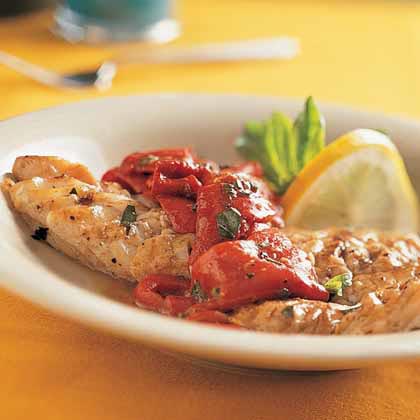 Grilled Lemon-Basil Snapper with Roasted Peppers 