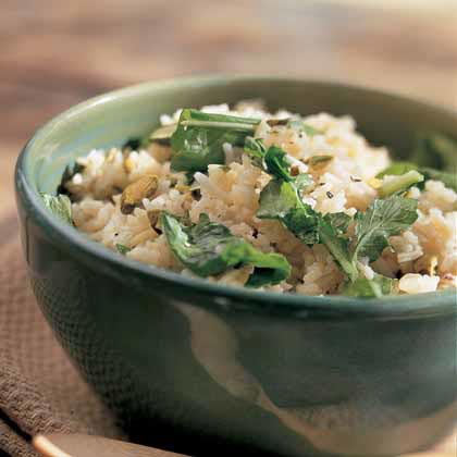 Rice Pilaf with Arugula and Pistachios 