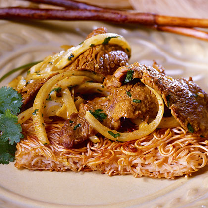 Noodle Cakes with Coconut-Beef Stir-Fry 
