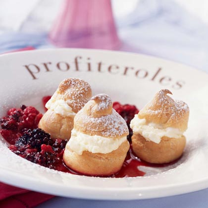 Profiteroles with Berry Coulis 