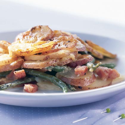 Potato Gratin with Haricots Verts and Ham 