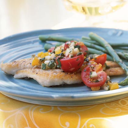 Pan-Fried Sole with Cucumber and Tomato Salsa