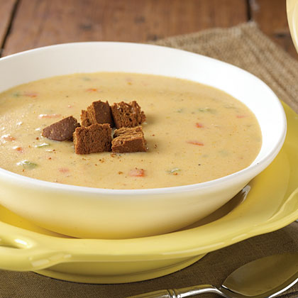 Canadian Cheese Soup with Pumpernickel Croutons 