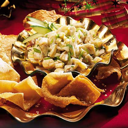 Spicy Crab-and-Ginger Salsa with Sesame Wontons 