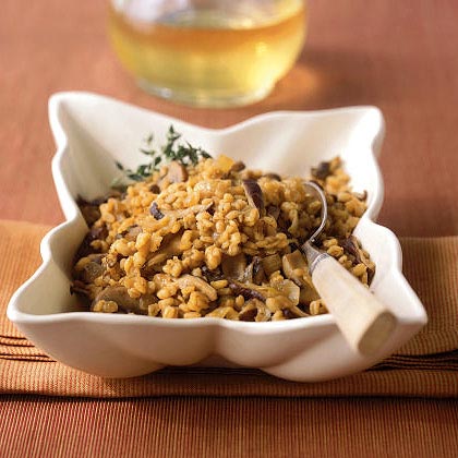Baked Barley with Shiitake Mushrooms and Caramelized Onions 
