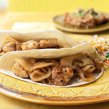 Chicken Soft Tacos with Saut&eacute;ed Onions and Apples