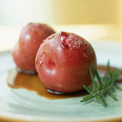 Sugar-Roasted Plums with Balsamic and Rosemary Syrup