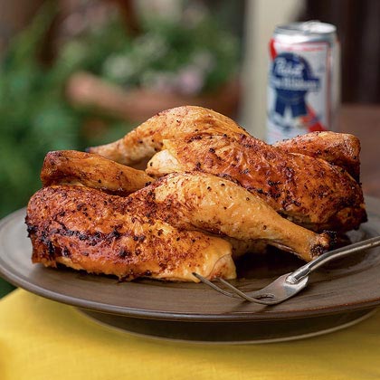 Beer-Can Chicken with Cola Barbecue Sauce