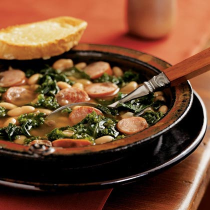 Cannellini Stew with Sausage and Kale and Cheese Toasts 