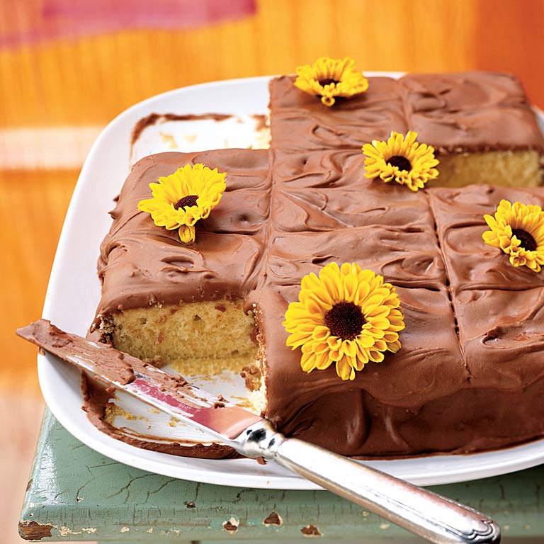 Yellow Sheet Cake with Chocolate Frosting