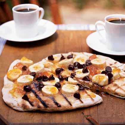Chocolate Pizza with Apricot Preserves and Bananas