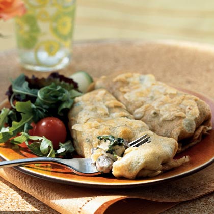 Chicken, Spinach, and Mushroom Crepes 