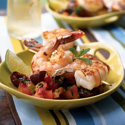 Grilled Shrimp Skewers with Summer Fruit Salsa
