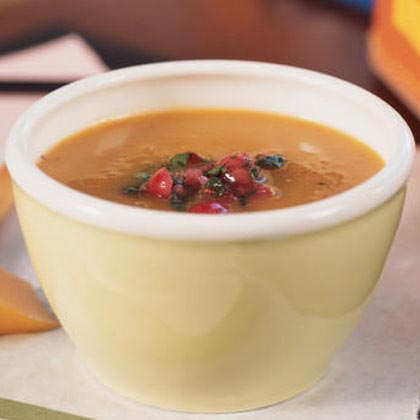 Carrot and Sweet Potato Soup with Cranberry Relish 