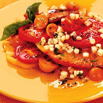 Sliced Tomatoes with Corn and Basil 