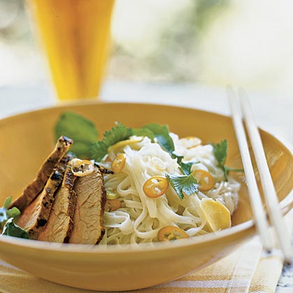 Curried Pork over Rice Noodles with Lime and Coconut 