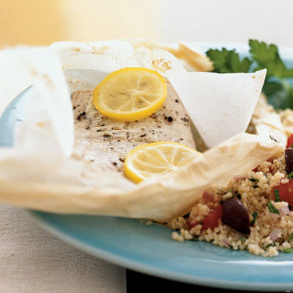 Mediterranean Mahimahi in Parchment with Couscous 
